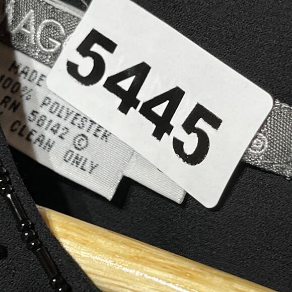 Maggy London Chiffon Sequin Dress 6 Black Midi Short Sleeve Classic Elegant - Picture 13 of 13